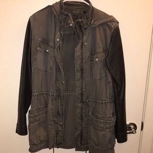 Leather sleeved army jacket